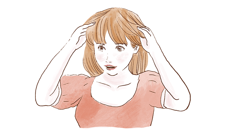 ウィッグをつける女性のイラスト